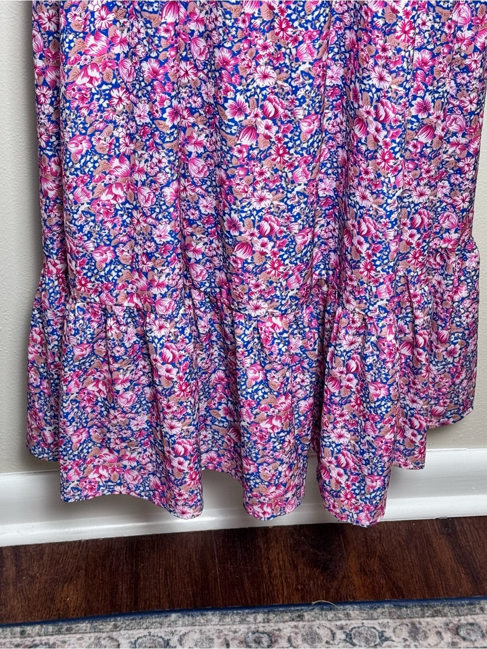 SHEIN Floral Maxi Dress S Pink Blue Flutter Sleeve Cottagecore Boho - Picture 4 of 11
